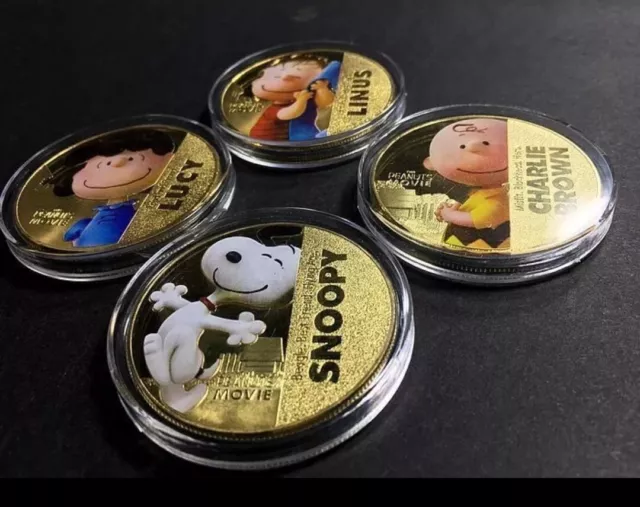 Snoopy Lucy Charlie Brown Linus Peanuts 4 tlg. Münz Set Münzen Coins goldfarben