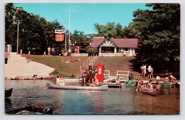 c1950s-60s~Honor Michigan MI~Water Wheel~Platte River~Mobile Gas Pump~Postcard