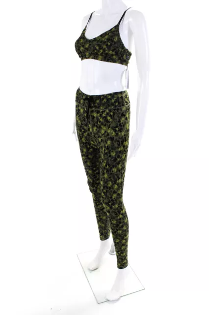 The Upside Womens Abstract Printed V-Neck Sports Bra Leggings Set Green Size 8 6 3