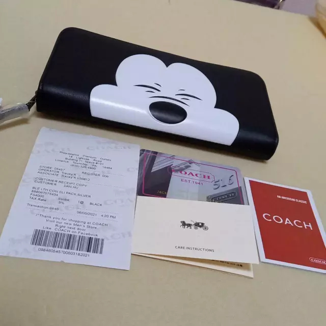 Disney Coach Collaboration Sourire Mickey Mouse Long Portefeuille 75th Noir Neuf