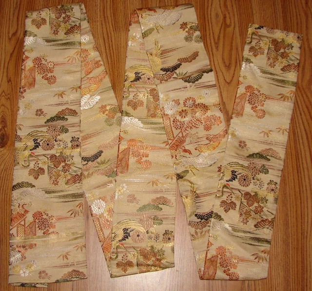Japanese Crane Pagoda Floral Embroidered Kimono FUKURO OBI Sash