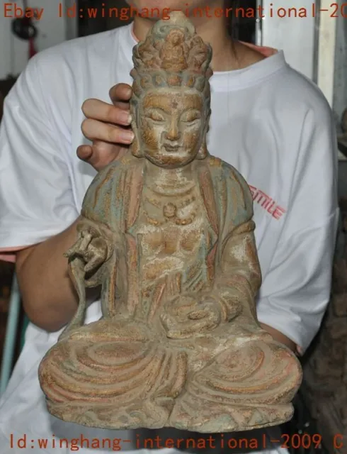 Chinese Buddhism Old wood Carved Kwan Yin Guan Yin Bodhisattva Buddha statue