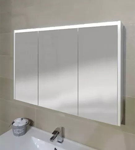 Specchiera specchio bagno pensile contenitore 3 ante, fascia led, cm.120x67x15