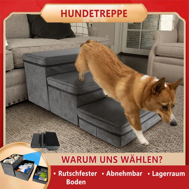 PawHut Faltbare Haustiertreppe, 3 Stufen – Rutschfest, Für Kleine Hunde Und Katzen