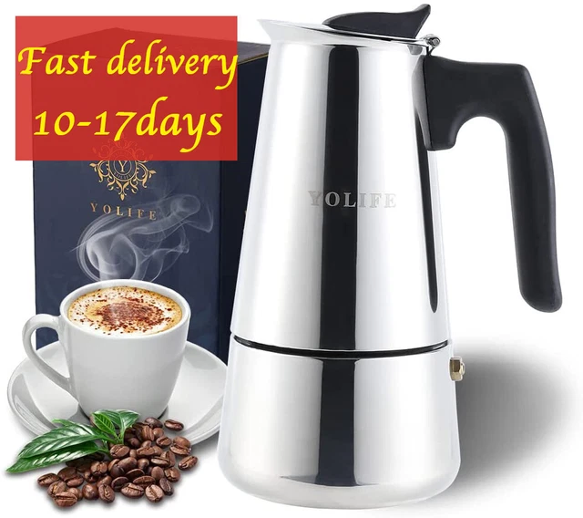 Inductie Fornuis Easyworkz Moka Pot Espresso Maker – 200ml, Roestvrijstalen Koffiezetter Voor Op Het Fornuis – Zilver Met Veiligheidsventiel En Reducer