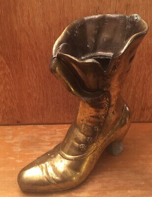VIntage LARGE HEAVY BRASS CAST VICTORIAN LADIES Heeled BOOT Taiwan