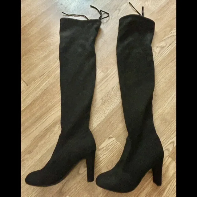 Unbranded Faux Suede Black Thigh High Boots Size 7 Knee Women’s Heel Leather