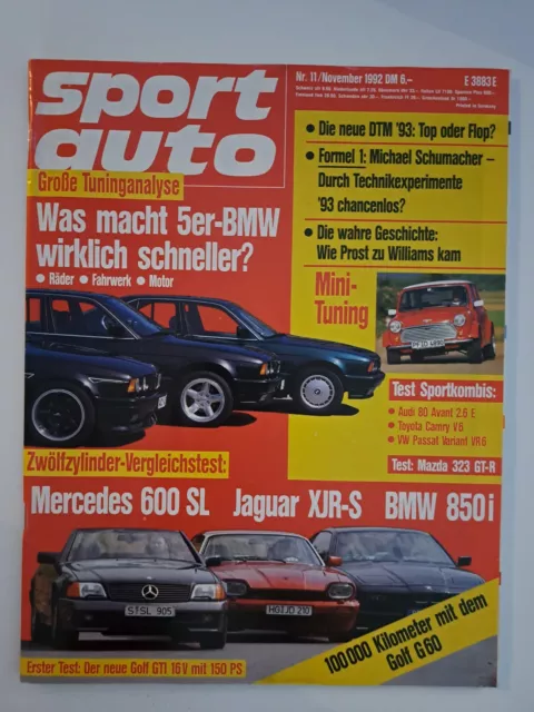 Sportauto sport auto Nr.11 / November 1992   Inhaltsangabe siehe Foto
