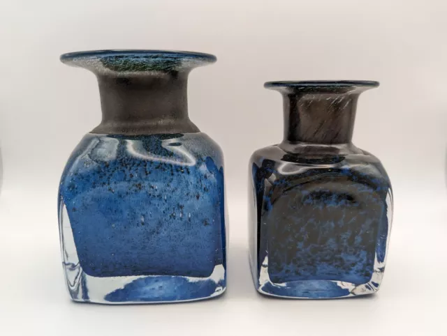 Bertil Vallien for Boda Åfors, Sweden Pair of Hand Blow Glass Vases - One Signed