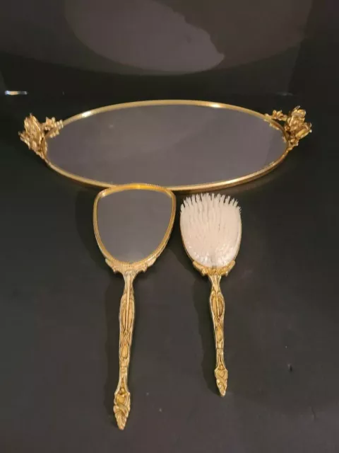 Vintage Stylebuilt Accessories New York 24K Gold Plated 1940's Vanity Set