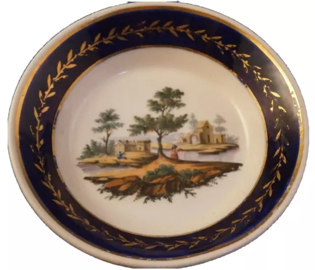 Antiguo platillo escénico de pasta suave francesa de París porcelana antiguo antiguo de C