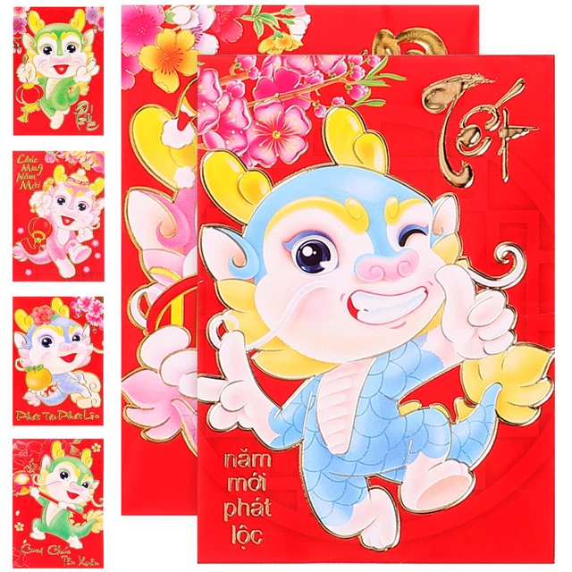6PCS Spring Festival Red Umschläge Das Jahr des Drachen Glücksgeldumschläge