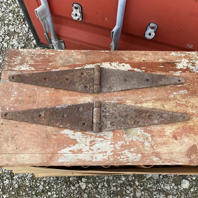 Vintage Barn Door Hinges Large Strap Cast Iron 24" in x 4" in - Set of 2