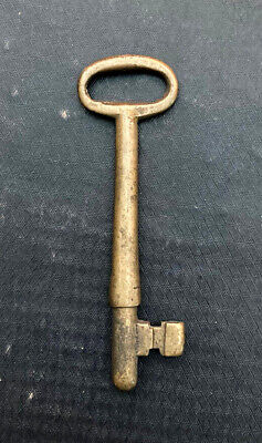 Antique Vtg Unmarked Solid Barrel Brass Big Skeleton Key Almost 4" Long