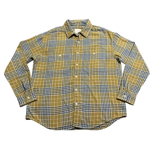 American Eagle Men LS Button Down Blanket Flannel Yellow Blue Shirt Large