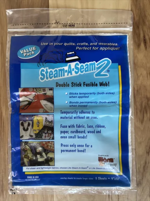 Steam A Seam 2 doble palo tela fusible 5 hojas 9"" X 12"" para aplique
