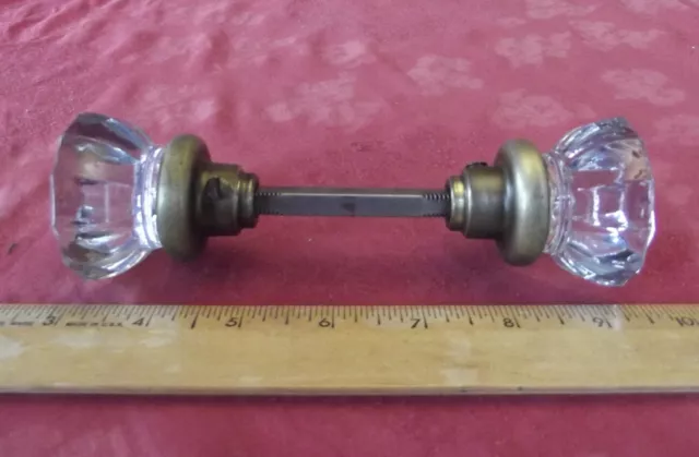 Vintage Antique brass crystal glass door handles knobs parts