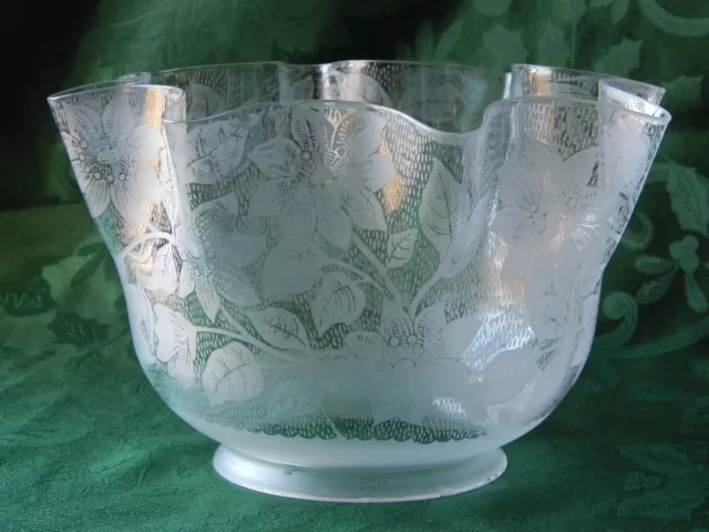 Antique Victorian Light Lamp Shade Etched Frosted Glass Ruffle Top GWTW Parlor
