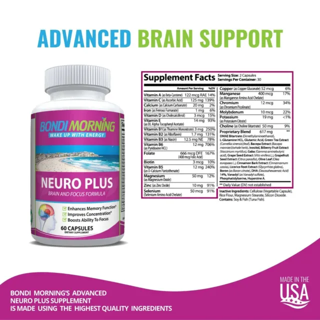 Focus Supplement, Brain Formula, Mega Memory, Concentration - 3 x 60 Capsules 2