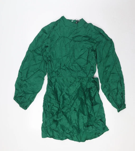 ZARA WOMEN'S GREEN Satin Wrap Mini Dress Size 8 Long Sleeve Party 29.75 -  PicClick UK