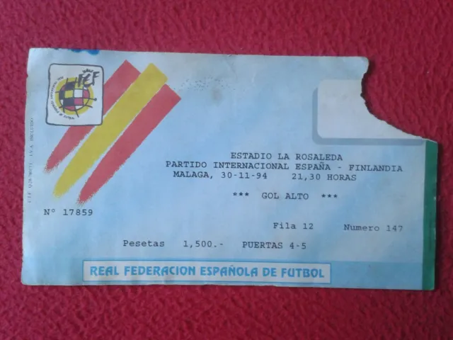 Entrada Ticket Entry Fútbol Football España Finlandia Suomi 1994 Soccer Finland.