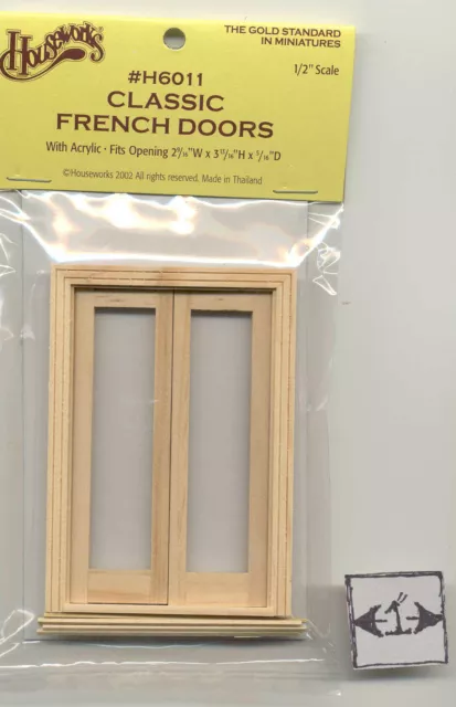 Half Scale 1:24 Door  Double French  Dollhouse H6011 wooden miniature Houseworks
