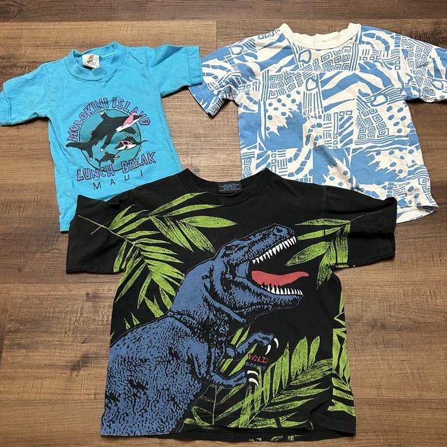 VTG Kids Dinosaur Maui T-shirts Size 7 & XS- Lot Of 3 Vintage Shirts 1980s
