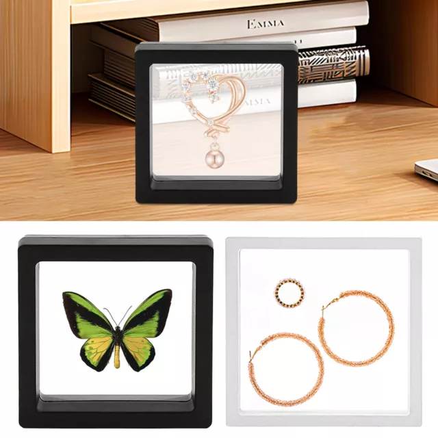 10pcs 3D Floating Frame Holder Stand Box Clear Jewelry Ring Coin Display Case