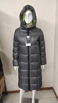 NOIZE cappotto donna invernale imbottito cappuccio 100% originale grigio lungo