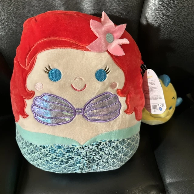 SQUISHMALLOW 10& ARIEL & 4" Flounder Little Mermaid Plush Pair New with