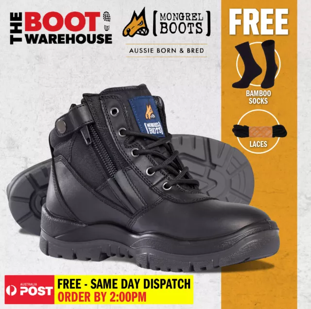 Mongrel Work Boots 961020, Soft Toe, Non Safety, Brand New Zip Sider. FREE SOCKS