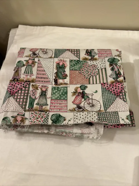 Vintage Holly Hobbie Fabric 45 In . By 79 In. Pinks/ Greens