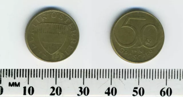 Austria 1974 - 50 Groschen Aluminum-Bronze Coin - Austrian Shield 3