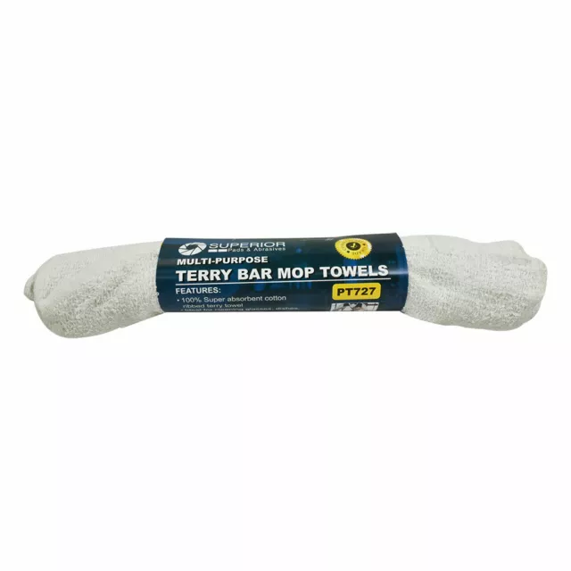 PT727 14 Inch x 17 Inch White Terry Mop Towel - 100% Cotton - 3/Pack 2