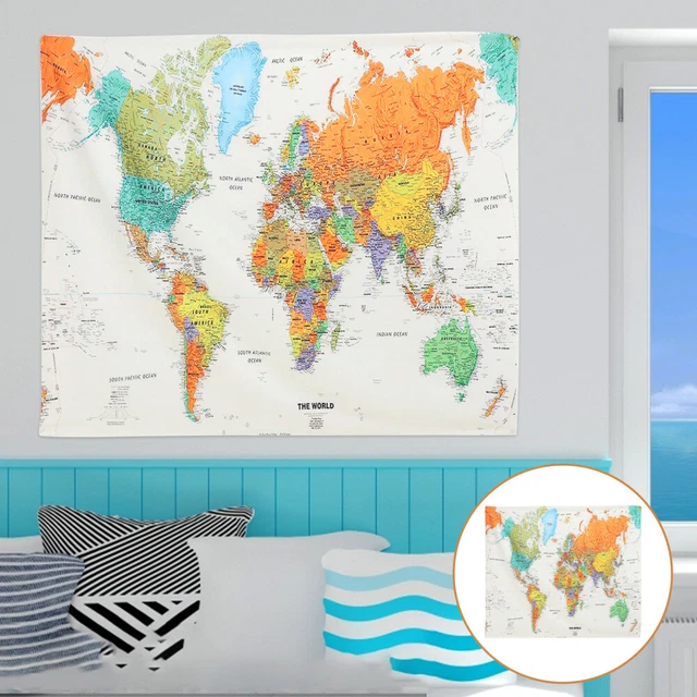 map of the world tapestry Ornamental Colorfast Creative world map wall art World