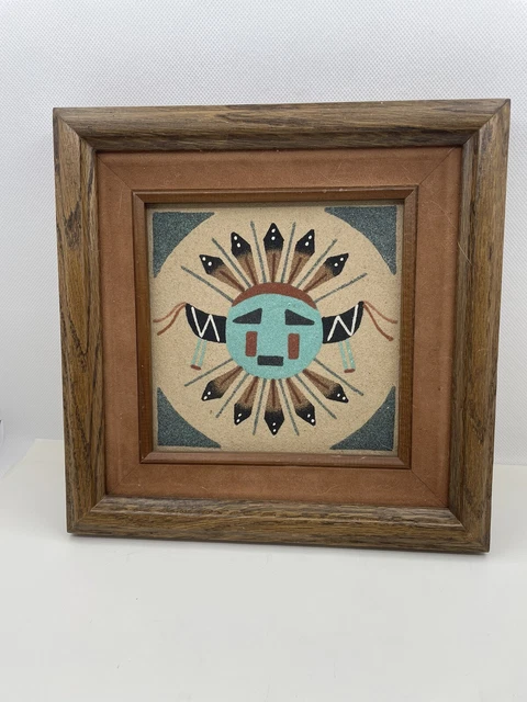 Framed Apache Chiricahua Sun Sand Painting Native American By Gloria