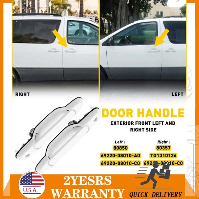 2x Fornt Left Right Sliding Door Handle Set For Toyota Sienna 1998-2003 White