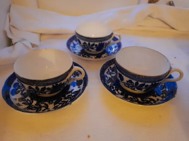 Set 3 Coalport Belfort Blue And White China Cups And Saucers