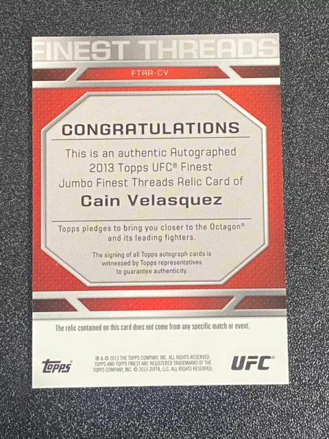 2013 UFC Topps Finest Threads Patch Auto Cain Velasquez 3