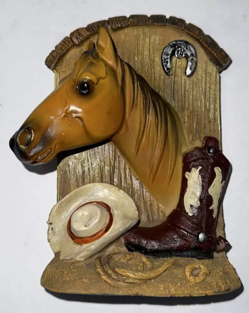 horse head With Cowboy Hat Boots Horseshoe And Rope wall plaque