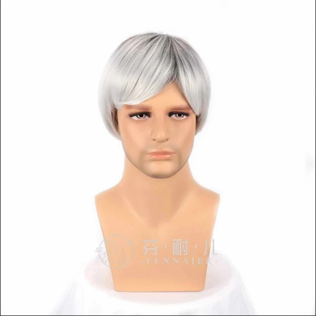 White black gradient short Inclined bang cosplay Wig style High Quality Cosplay