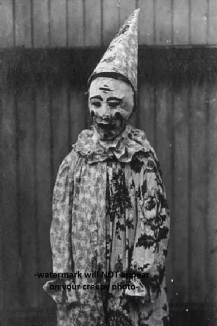 Scary Vintage Creepy Clown PHOTO Circus Freak Strange Odd Halloween Costume