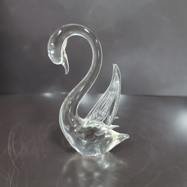 Art Glass Clear Swan Bird Figurine Paperweight