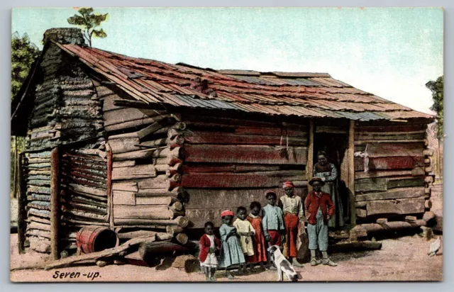 Postcard Seven Up Large Black Family Hut Cabin South Dog African Americana