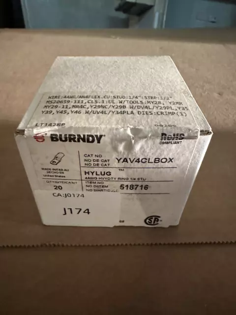 Burndy YAV4CLBOX 4 Awg Hvydty Ring 1/4 STU Pack of 20