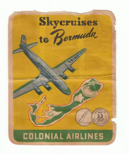 Vtg Cereal Premium AIRLINE LUGGAGE DECAL Colonial Skycruises Bermuda MidCentury