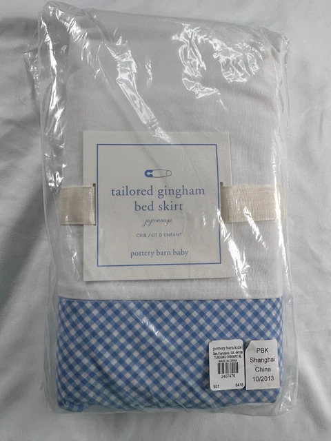 Pottery Barn Kids Baby Blue Gingham Check Crib Skirt Dust Ruffle Tailored