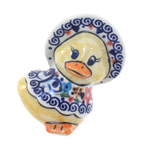 Blue Rose Polish Pottery Butterfly Lady Duck with Bonnet