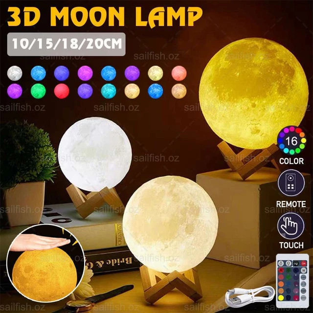 Dimmable Moon Lamp 3D Lunar Moonlight LED Night Light Touch Pat Remote 16 Colors