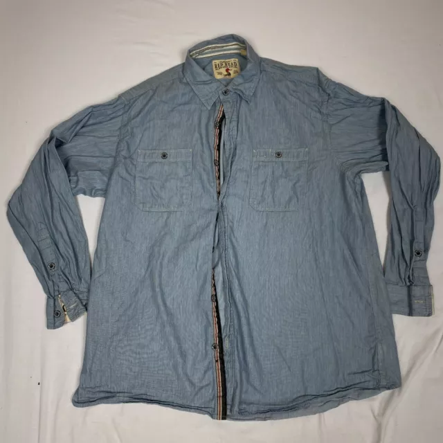 Red Head Brand Long Sleeve Button Up Shirt Mens XL Extra Large Blue Striped